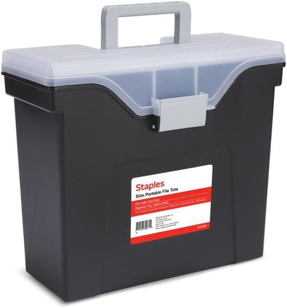 STAPLES Plastic File Box with Snap Lid, Letter/Legal Size, Clear, 4/Carton