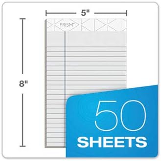 TOPS Prism+ Writing Pads, 5x 8, Perforated, Jr. Legal Ruled, Narrow 1/4 Spacing, Orchid, 50 Sheets, 12 Pack (63040)
