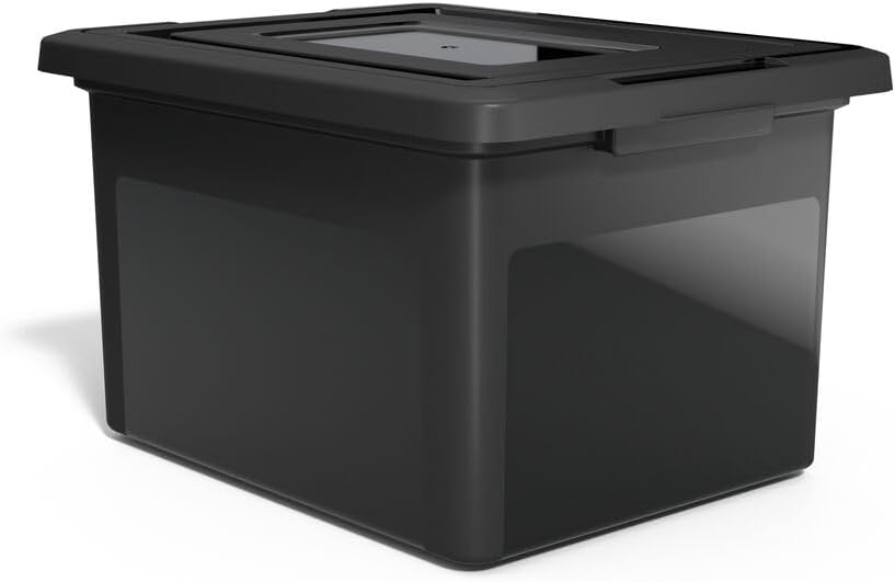 STAPLES Plastic File Box with Snap Lid, Letter/Legal Size, Clear, 4/Carton