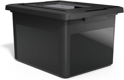 STAPLES Plastic File Box with Snap Lid, Letter/Legal Size, Clear, 4/Carton