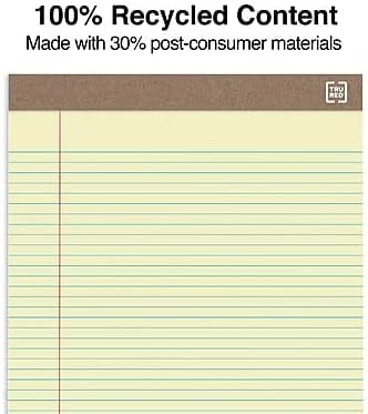 STAPLES Recycled Perforated Notepads, 8.5” x 11.75”, Narrow Ruled, Canary, 12‑Pack