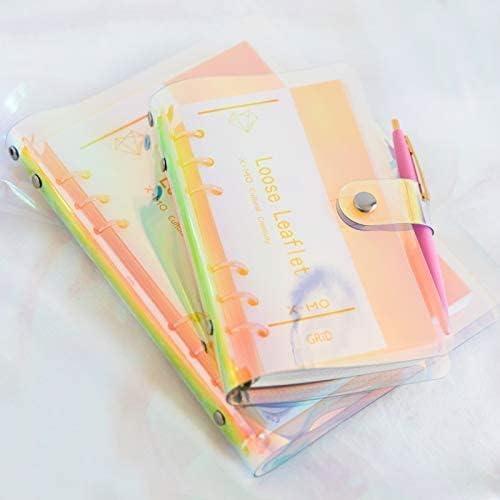 A6 A5 6-Holes Colorful PVC Cover Round Ring View Binder with Snap Button Closure File Folder for Loose Leaf Sheet Protectors Notebook Refill (Pink Daisy, A5 Mini Set) - Colors B