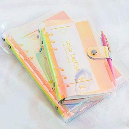 A6 A5 6-Holes Colorful PVC Cover Round Ring View Binder with Snap Button Closure File Folder for Loose Leaf Sheet Protectors Notebook Refill (Pink Daisy, A5 Mini Set) - Colors B