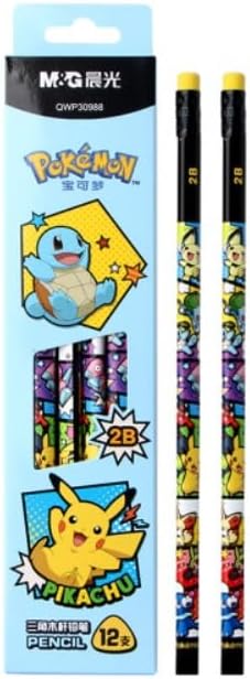 Pikachu Pencils with Eraser, 2B Triangular Pencils 12 Count (Blue)