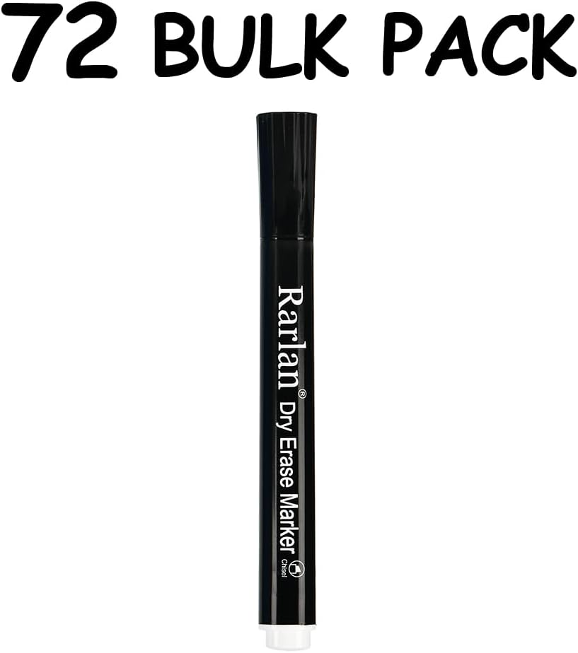 Rarlan Dry Erase Markers Bulk, Chisel Tip, Black, Whiteboard Markers, 72 Count Bulk Pack