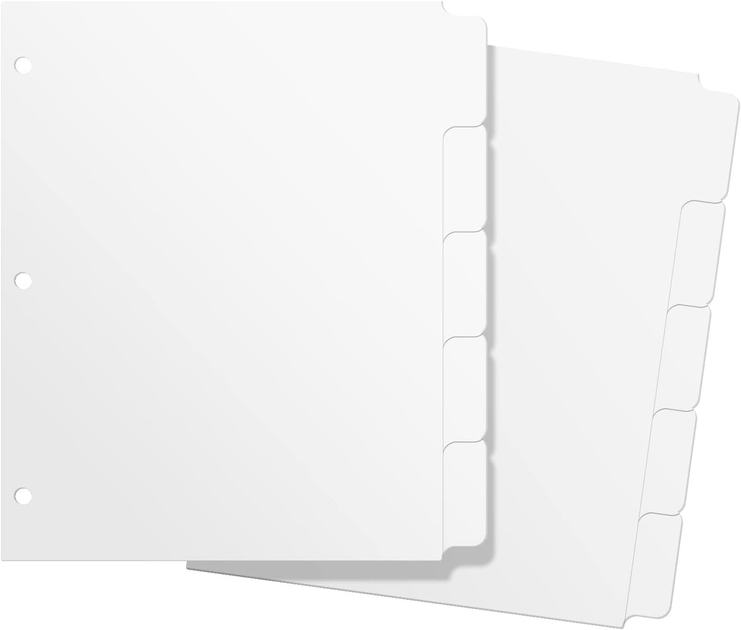 3 Ring Binder Dividers with 5-Tabs for Letter Size, 1/5 Cut, 3-Hole Punched, Write & Erase Plastic Binder Dividers Extra Durable Section Index Dividers for Binders, Pack of 2 Sets, 10 Dividers Total