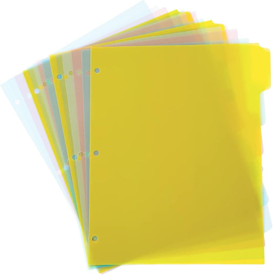 Seashell 3 Sets 8-Tab Plastic Binder Dividers, 8 Tab Insertable Index Dividers for 3 Ring Binders, Letter Size, Durable, Assorted Colors, School Subject Binder Organizers