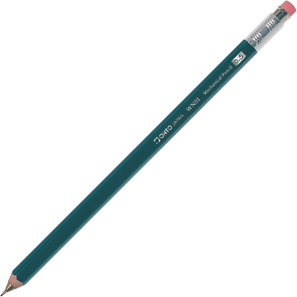 OHTO WN01 Wooden Mechanical Pencil, 0.5mm Fine Point, Standard Long Barrel, Green Body, Made from Incense Cedar, WN01-SP5-GN
