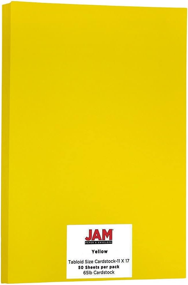 JAM PAPER Ledger Matte 24lb Paper - 90 gsm - 11 x 17 Tabloid - Yellow Recycled - 100 Sheets/Pack