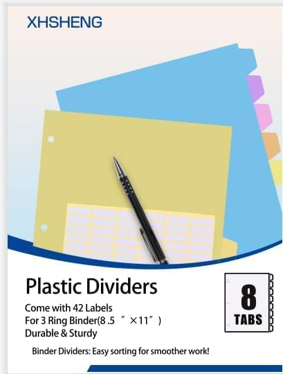 24Pcs/3 Sets Binder Dividers for 3 Ring Binder,8 Tab Binder Plastic Page dividers with Tab,8TAB Set,Multicolor