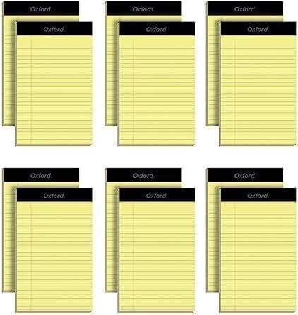 Oxford Premium Legal Pads, 12 Pack, Premium Note Pads, 50 Jr. Legal Ruled 5" x 8" Sheets, Canary Yellow Paper with Firm Back, Small Portable Notepads