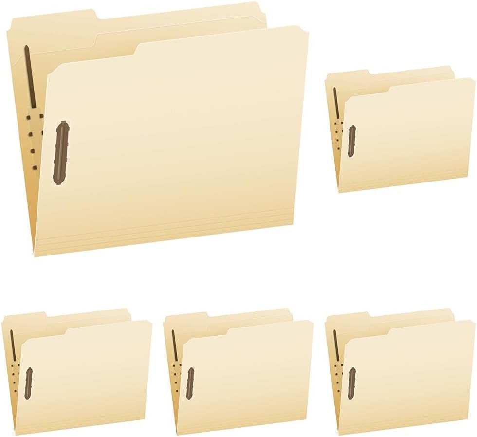 Pendaflex Fastener File Folders, 2 Fasteners, Pockets with Prongs, File Organizers for School, Home and Office, Letter Size, Manila, 1/3 Cut Tabs, in Left, Right, Center Positions, 50 Per Box (FM213)