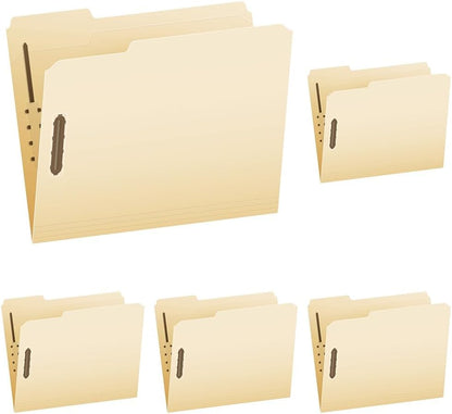 Pendaflex Fastener File Folders, 2 Fasteners, Pockets with Prongs, File Organizers for School, Home and Office, Letter Size, Manila, 1/3 Cut Tabs, in Left, Right, Center Positions, 50 Per Box (FM213)