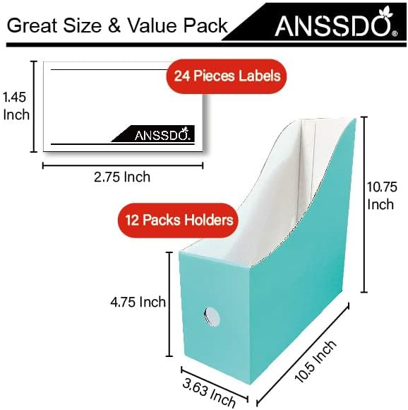 ANSSDO 12 Pack Teal Cardboard Magazine Holders, Premium Magazine File Holder for Desk, Foldable Large Volume Magazine File Organizer as Book Bins or Folder Holder for Office or School…