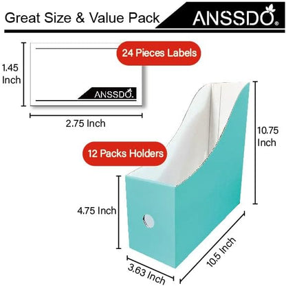 ANSSDO 12 Pack Teal Cardboard Magazine Holders, Premium Magazine File Holder for Desk, Foldable Large Volume Magazine File Organizer as Book Bins or Folder Holder for Office or School…