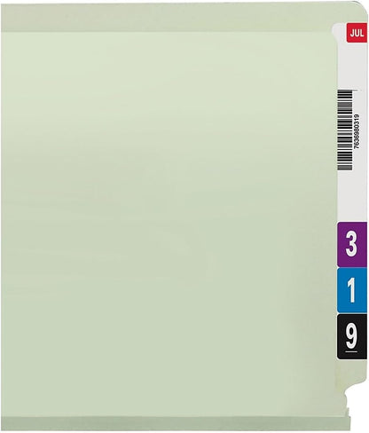 Smead End Tab Pressboard Fastener File Folder with SafeSHIELD Fasteners, 2 Fasteners, 1" Expansion, Letter Size, Gray/Green, 25 per Box (34705)
