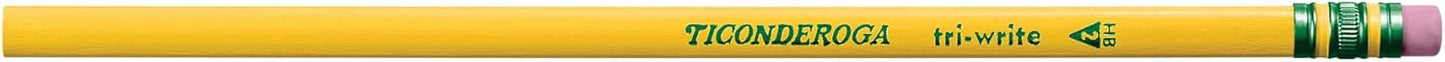 Ticonderoga Tri-Write Wood-Cased Pencils, 2HB Soft, Yellow, 12 Count