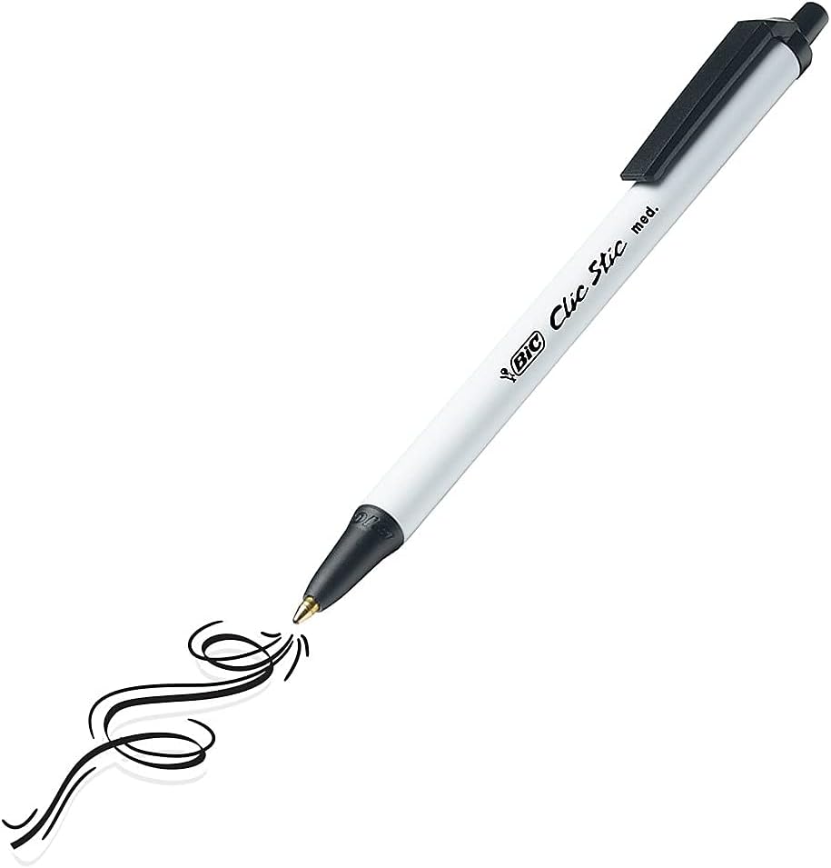 BIC Clic Stic Black Retractable Ballpoint Pens, Medium Point (1.0mm), 24-Count Pack, Round Barrel Design for Comfortable Writing