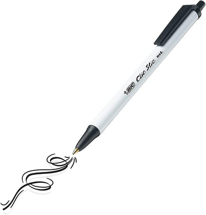 BIC Clic Stic Black Retractable Ballpoint Pens, Medium Point (1.0mm), 24-Count Pack, Round Barrel Design for Comfortable Writing