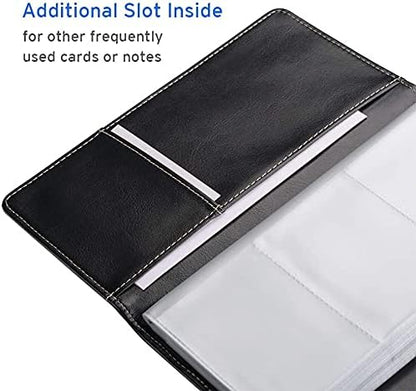 Sooez Leather Professional Business Card Book Holder Organizer, 240 Capacity Credit Card Booklet, PU Name Cards Holder Storage File for Men Women, 7.7 x 4.5 Inch, Black