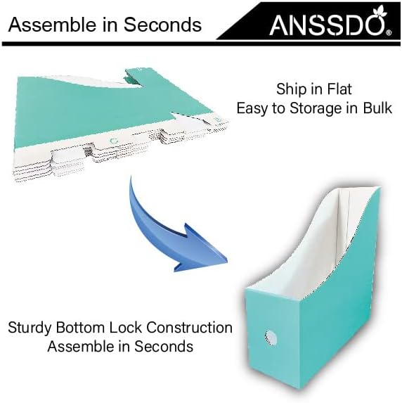 ANSSDO 12 Pack Teal Cardboard Magazine Holders, Premium Magazine File Holder for Desk, Foldable Large Volume Magazine File Organizer as Book Bins or Folder Holder for Office or School…