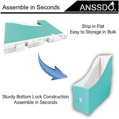 ANSSDO 12 Pack Teal Cardboard Magazine Holders, Premium Magazine File Holder for Desk, Foldable Large Volume Magazine File Organizer as Book Bins or Folder Holder for Office or School…