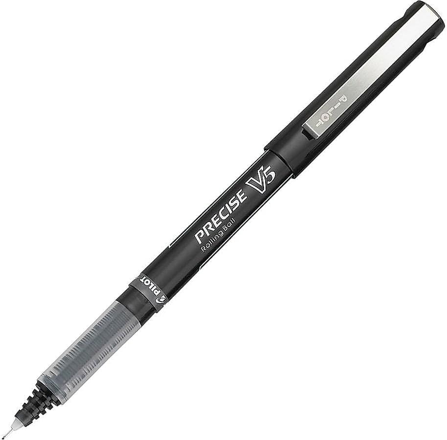 PILOT Precise V5 Stick Liquid Ink Rolling Ball Stick Pens, Extra Fine Point (0.5mm) Black Ink, 5-Pack (26010)