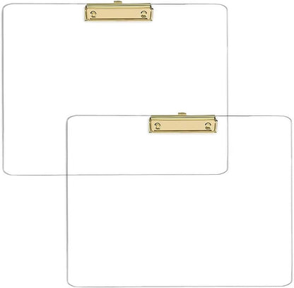 JIARI 2 Pack Clear Acrylic Office Clipboard A4 Letter Size 8.6" x 12.2" (Gold)