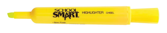 School Smart Tank Style Highlighters, Chisel Tip, Yellow, Pack of 12