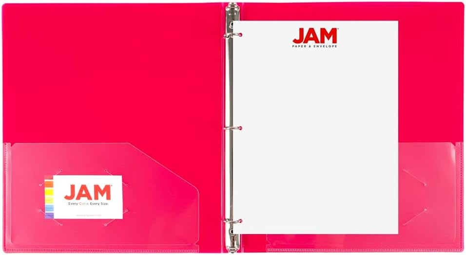 JAM PAPER Plastic 0.75 inch Binder - Clear 3 Ring Binder - Sold Individually