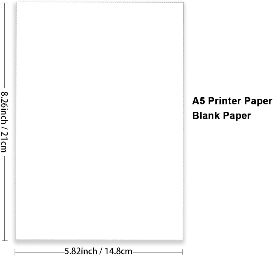 A5 Printer Paper - 100 Sheets, A5 Premium Bright White Paper, 28lb Bond / 70lb Text (105 gsm) Bright White Paper – Great for Copy, Printing, Writing, 5.83" x 8.27" (148 x 210 mm)