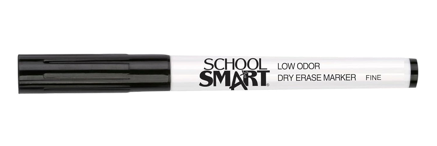 School Smart Dry Erase Pen Style Marker, Fine Tip, Black, Pack of 12 - BY1076-12BLACK
