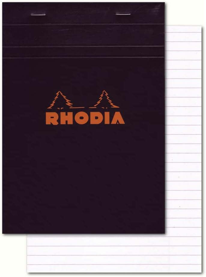 Rhodia Head Stapled Pad No16 A5, Ruled + Margin, 148x210mm-Black