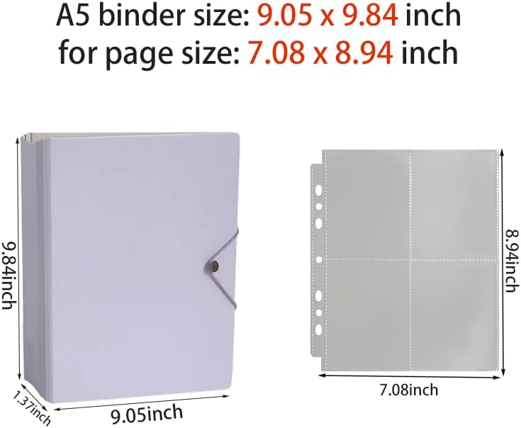A5 3-Hole Round Ring Binder, Refillable Notebook Journal Folder, Binder Protector/DIY Scrapbook/Binder Cover Protector (Purple)