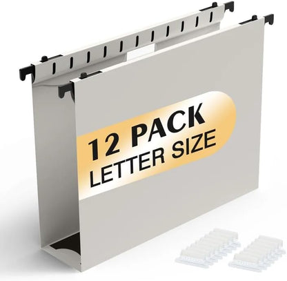 Shutex Extra Capacity Plastic Hanging File Folders,12 Pack Reinforced Hang Folders,Heavy Duty 2 Inch Expansion,Plastic Filing Cabinet Folders,Letter Size,Designed for Bulk Files, Medical Charts,Blue