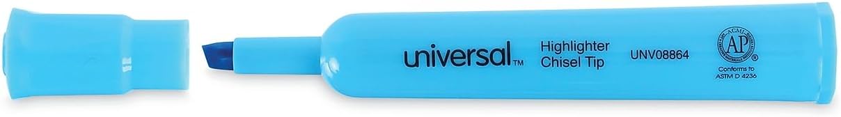 Universal 08864 Desk Highlighter, Chisel Tip, Fluorescent Blue, Dozen