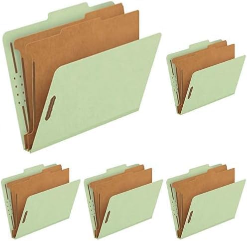 Pendaflex Recycled Classification File Folders, 2 Dividers, 2" Embedded Fasteners, 2/5 Tab Cut, Letter Size, Light Green, Box of 10 (24076R)