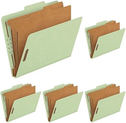 Pendaflex Recycled Classification File Folders, 2 Dividers, 2" Embedded Fasteners, 2/5 Tab Cut, Letter Size, Light Green, Box of 10 (24076R)