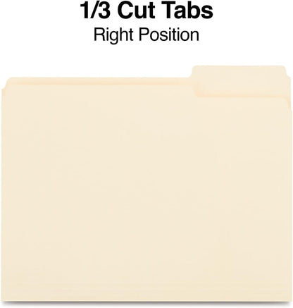 Staples File Folders, Letter Size, 1/3‑Cut Right‑Position Tabs, Manila, Durable Paper Stock, 100/Pack