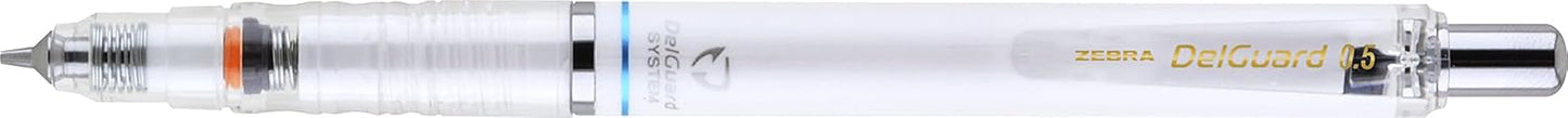 Zebra Pen DelGuard Mechanical Pencil 0.5mm, Black, Blue & White Barrel, Resists Lead Breaking, Double Spring Protection, Built-In Eraser, 3-Pack with Refills, Clip for Easy Carrying (58603)
