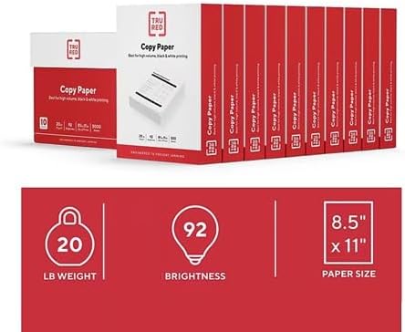 TRU RED 8.5x11 Copy Paper 20 lb. 92-Bright 5000 Sheets/Carton, For Office, School & Home