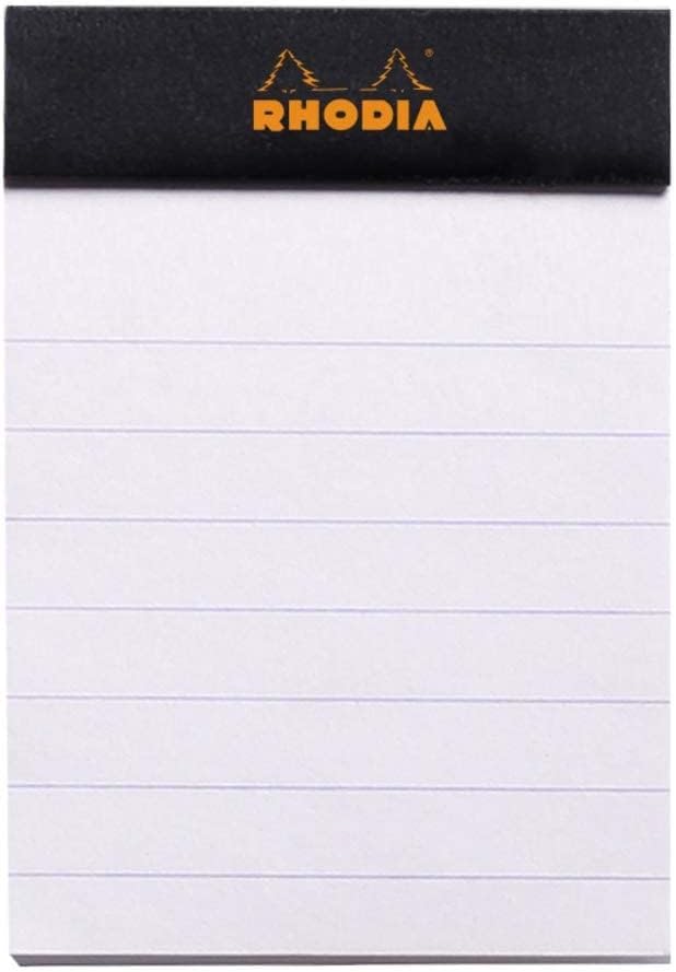 Rhodia Head Stapled Pad No16 A5, Ruled + Margin, 148x210mm-Black