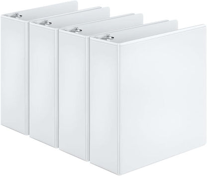 Cardinal Economy 3 Ring Binder, 3 Inch, Presentation View, White, Holds 625 Sheets, Nonstick, PVC Free, 4 Pack of Binders (00430)