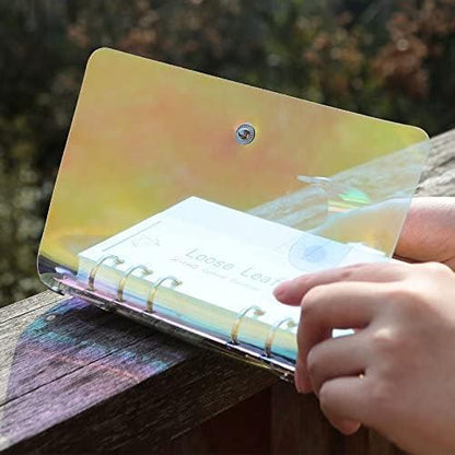 A6 A5 6-Holes Colorful PVC Cover Round Ring View Binder with Snap Button Closure File Folder for Loose Leaf Sheet Protectors Notebook Refill (Pink Daisy, A5 Mini Set) - Colors B
