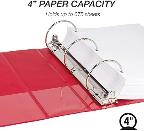 Samsill 4 Inch 3 Ring Binder, Economy Round Ring, Clear View Cover, 675 Sheet Capacity - for Schooo, Home, Office -Red