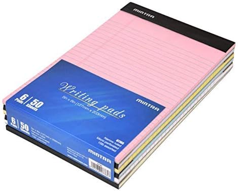 Mintra Office Colorful Legal Pads - Includes 2 Blue, 2 Pink, and, 2 Green Writing Pads, Micro Perforated Lined Sheets, Ideal for Professional & Personal Use, 5"x8" Narrow Ruled, 6 pack Basic Pastel