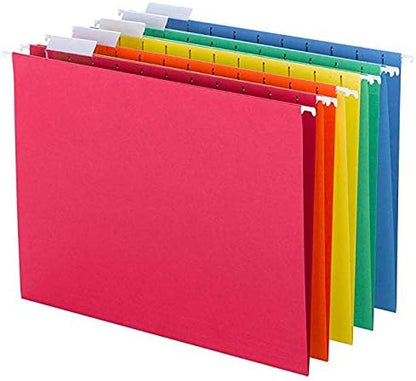 Smead Standard Hanging File Folders, 25 Count, Assorted Primaries, 1/5-Cut Adjustable Tabs, Letter Size (64059)