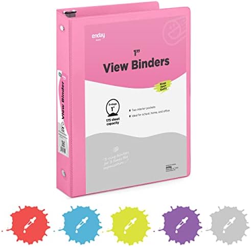 3 Inch Binder 3 Ring Binders Green, Slant D-Ring 3” Clear View Cover with 2 Inside Pockets, Heavy Duty Colored School Supplies Office and Home Binders – By Enday