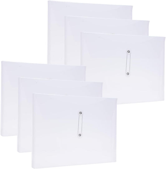 A4 Letter Size Plastic Poly Envelopes with Button and String Tie Closure, 1-1/4" Expansion Clear File Folders Side Loading Documents Organizer for Home School and Office Supplies (7)