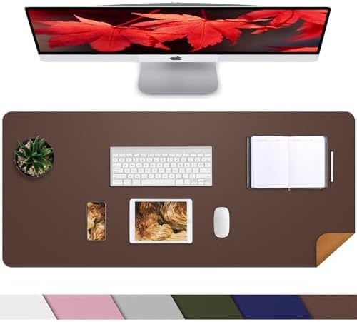 Large Desk Mat 47.2" x 17" Leather Desk Pad Protector with Natural Cork & PU Leather, Non-Slip Office Desk Mat, Large Mouse Pad, Waterproof Desk Blotter pad for Office&Home(Black)